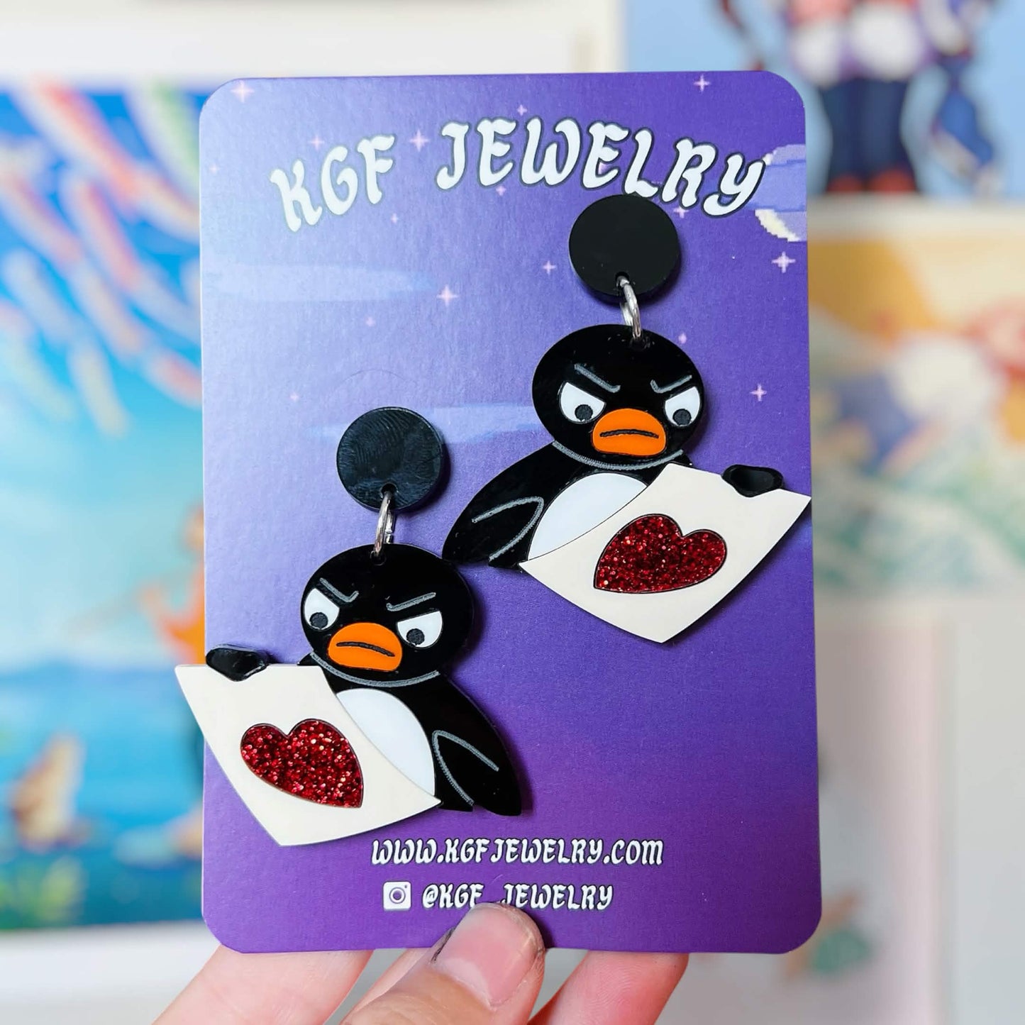 Pingu Art Meme Handmade Acrylic Statement Earrings, Keychains, Pins