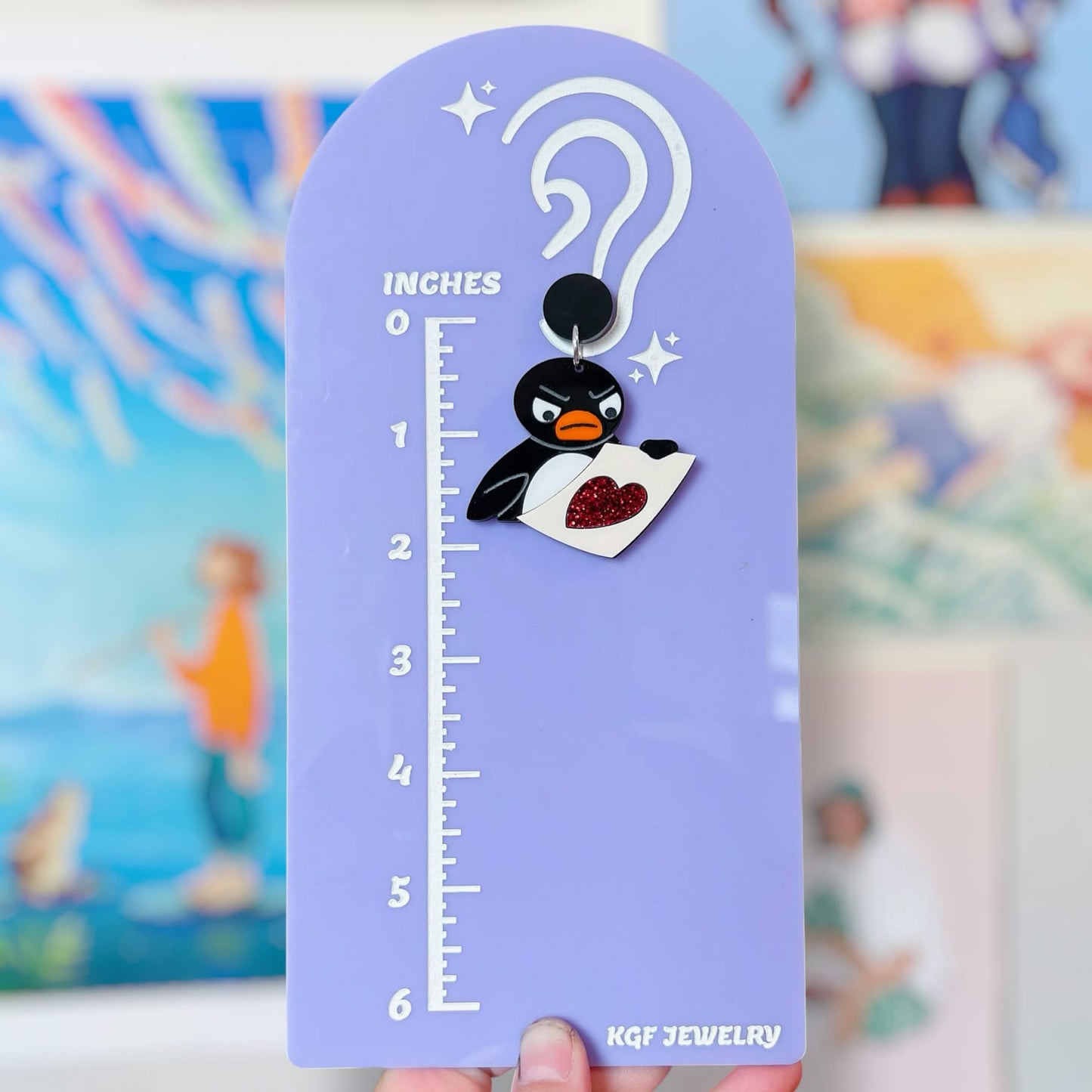 Pingu Art Meme Handmade Acrylic Statement Earrings, Keychains, Pins