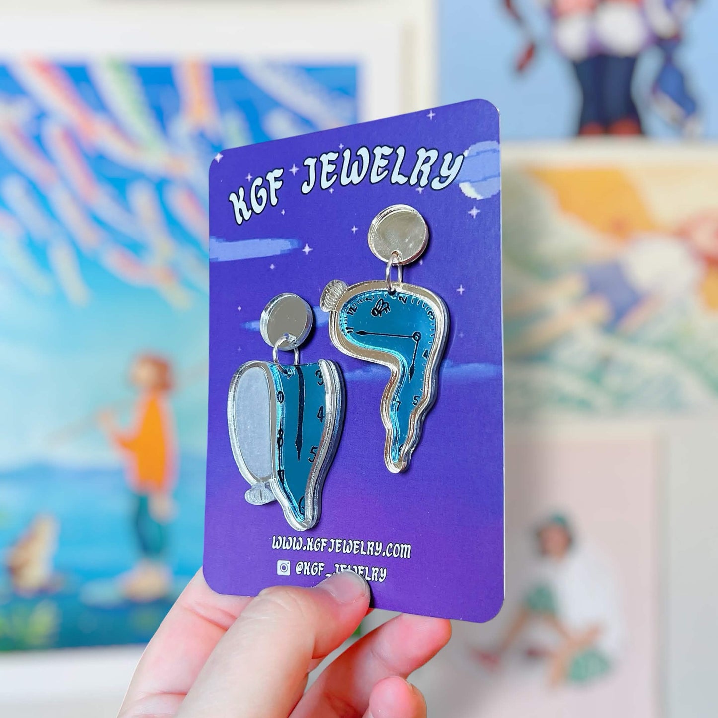 Melting Dali Clocks Acrylic Earrings, Keychains, Pins, Hair Clips