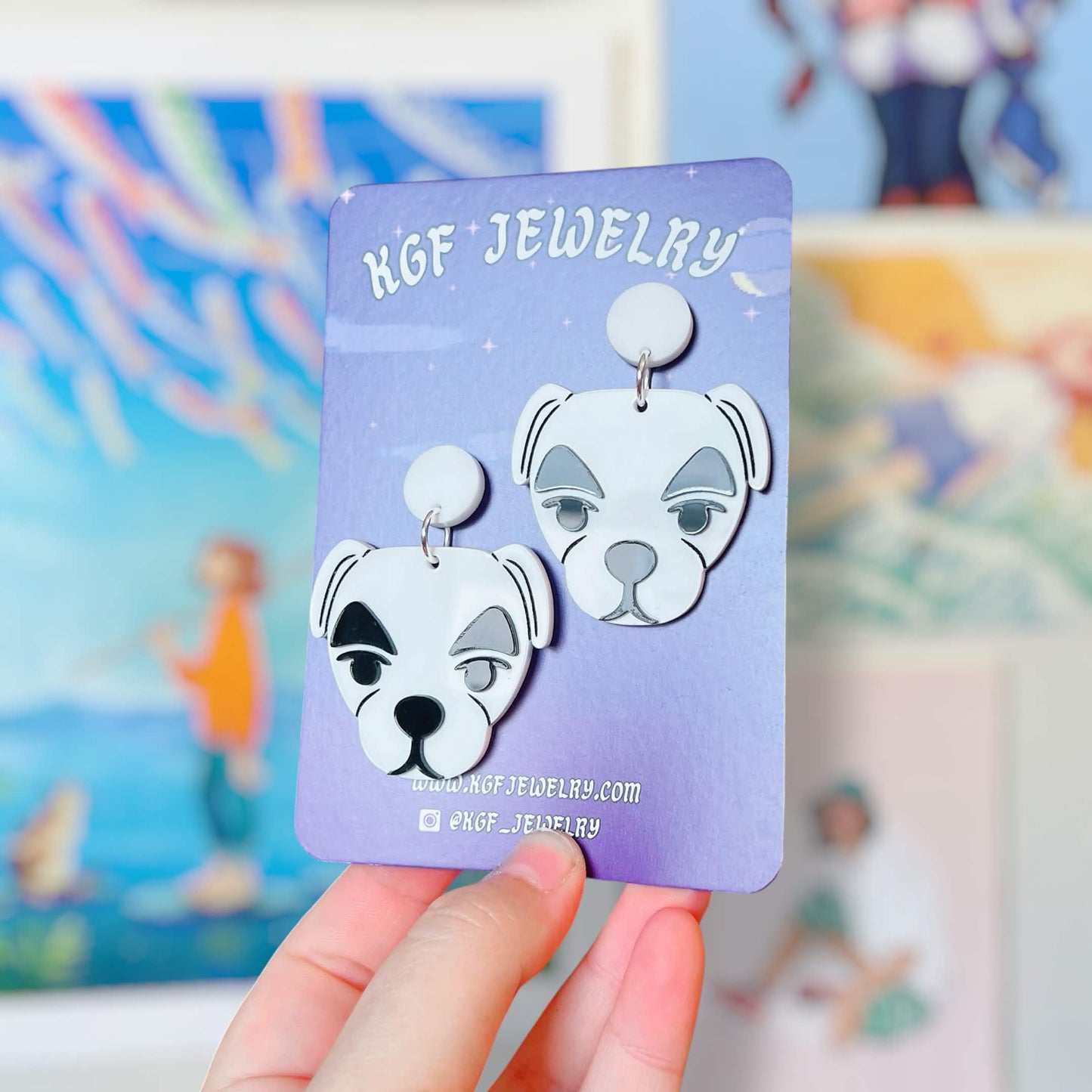 KK Slider Handmade Acrylic Statement Earrings, Keychains, Pins, Hair Clips