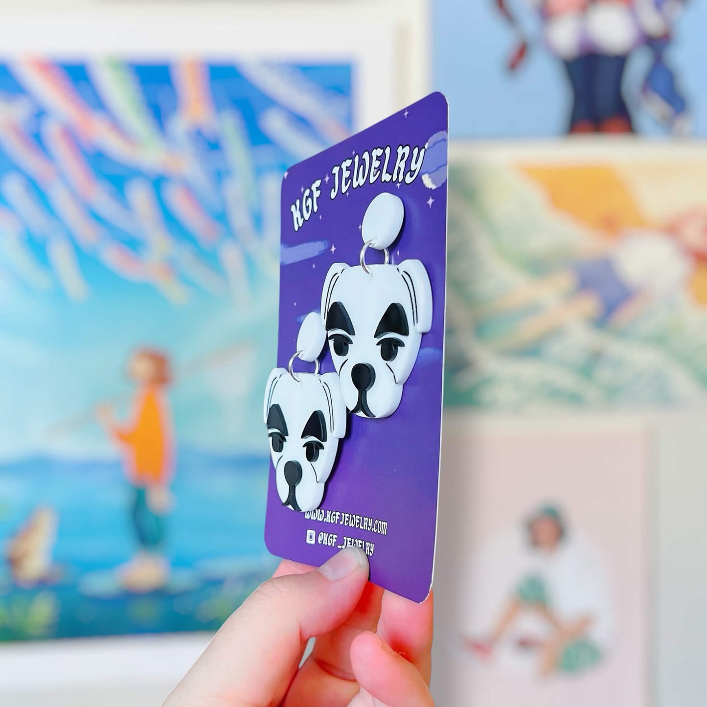 KK Slider Handmade Acrylic Statement Earrings, Keychains, Pins, Hair Clips