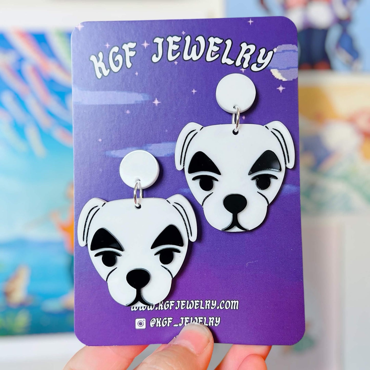 KK Slider Handmade Acrylic Statement Earrings, Keychains, Pins, Hair Clips