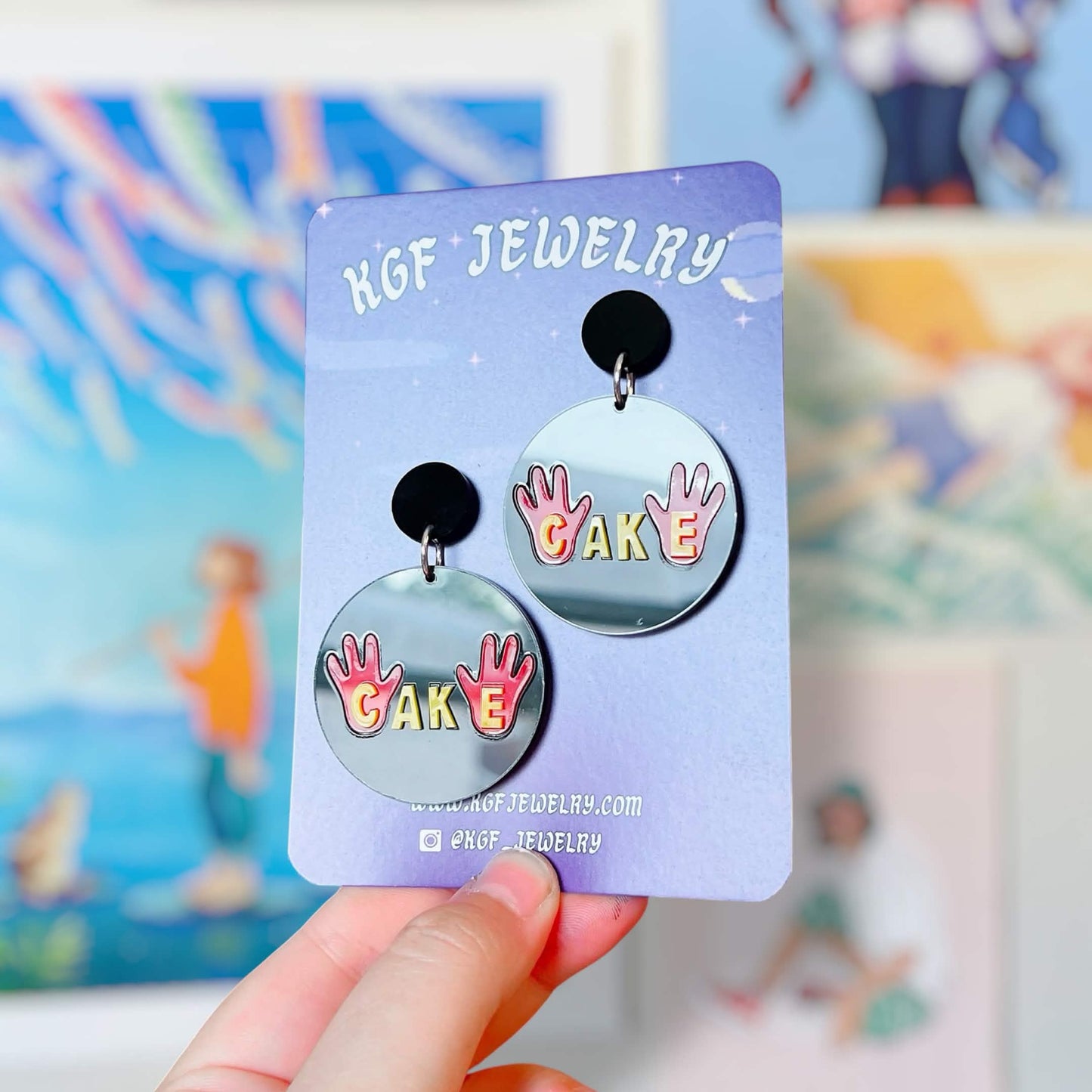 Cake Logo Handmade Acrylic Earrings, Keychains, Pins, Hair Clips