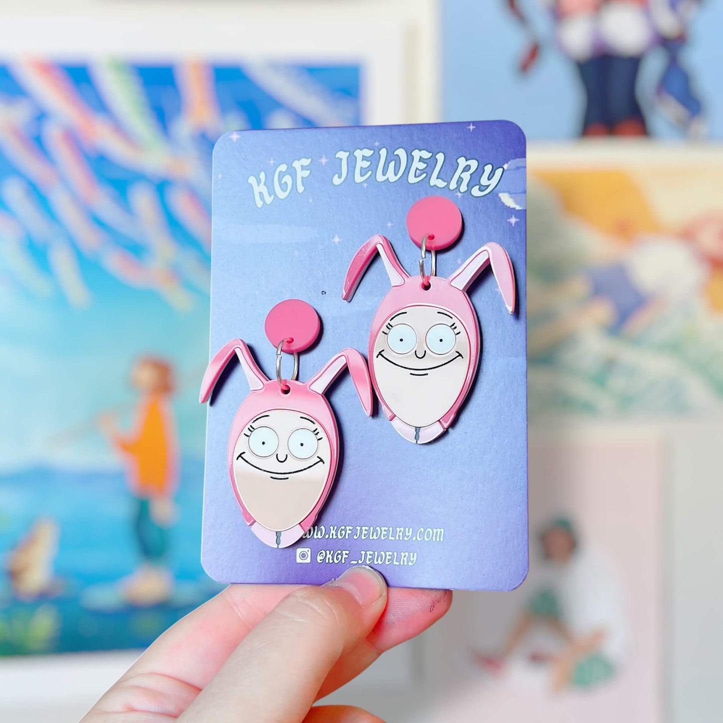 Bunny Millie Handmade Acrylic Earrings, Keychains, Pins, Hair Clips
