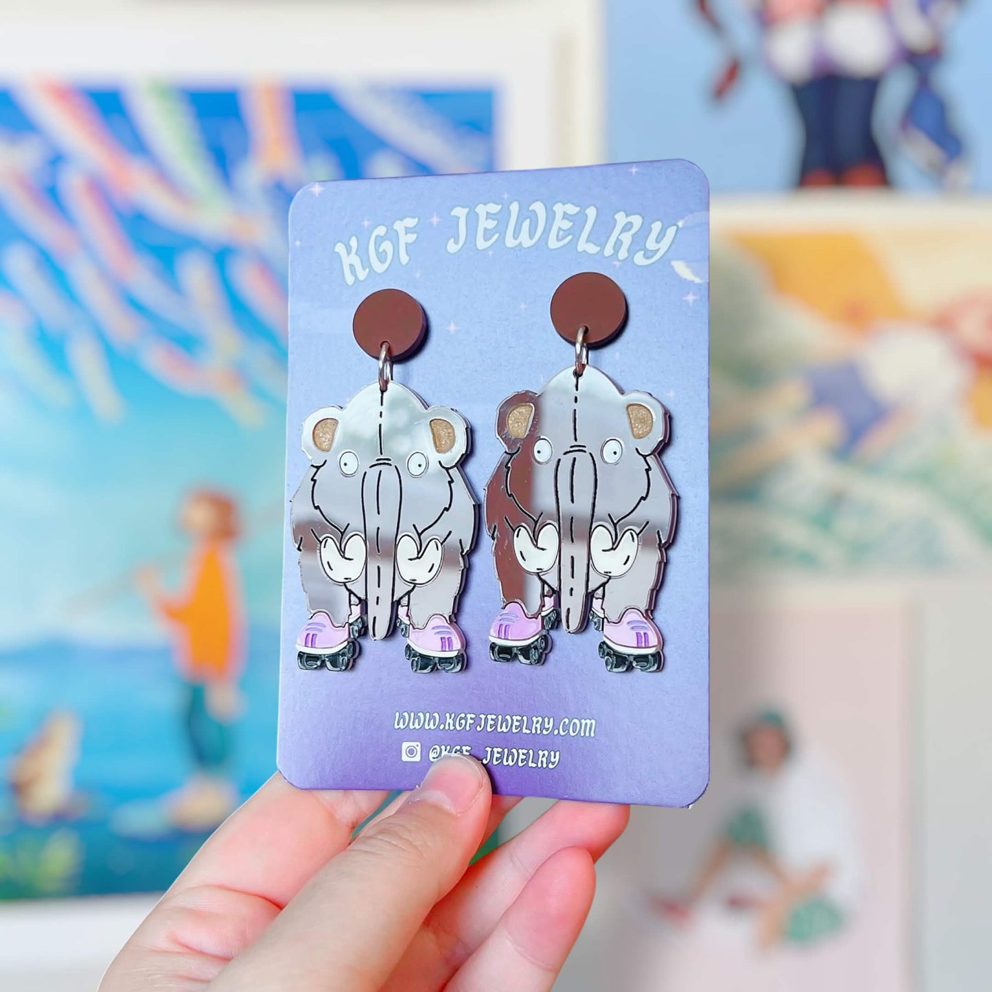 Wheelie Mammoth Handmade Acrylic Earrings, Keychains, Pins, Hair Clips