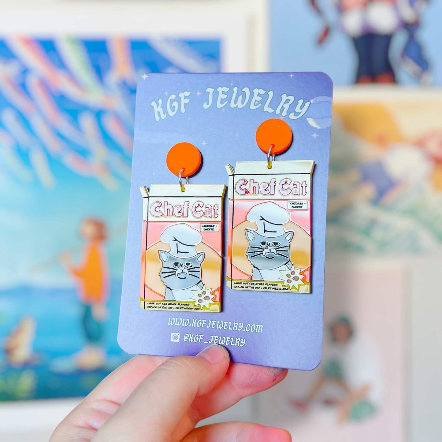 Chef Cat Handmade Acrylic Earrings, Keychains, Pins, Hair Clips