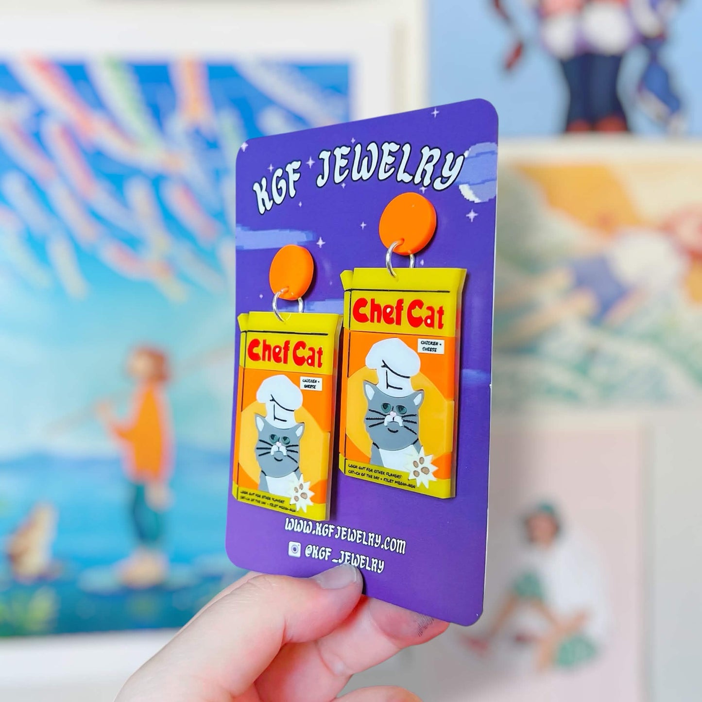 Chef Cat Handmade Acrylic Earrings, Keychains, Pins, Hair Clips