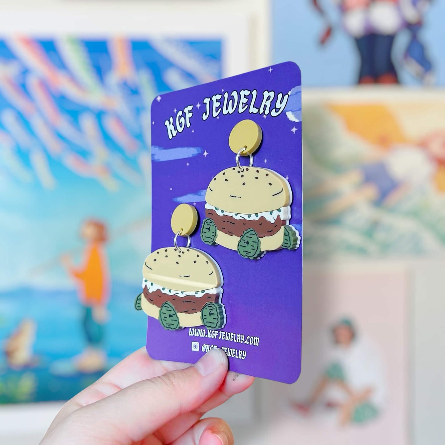 Chive My Car Burger Handmade Acrylic Earrings, Keychains, Pins, Hair Clips