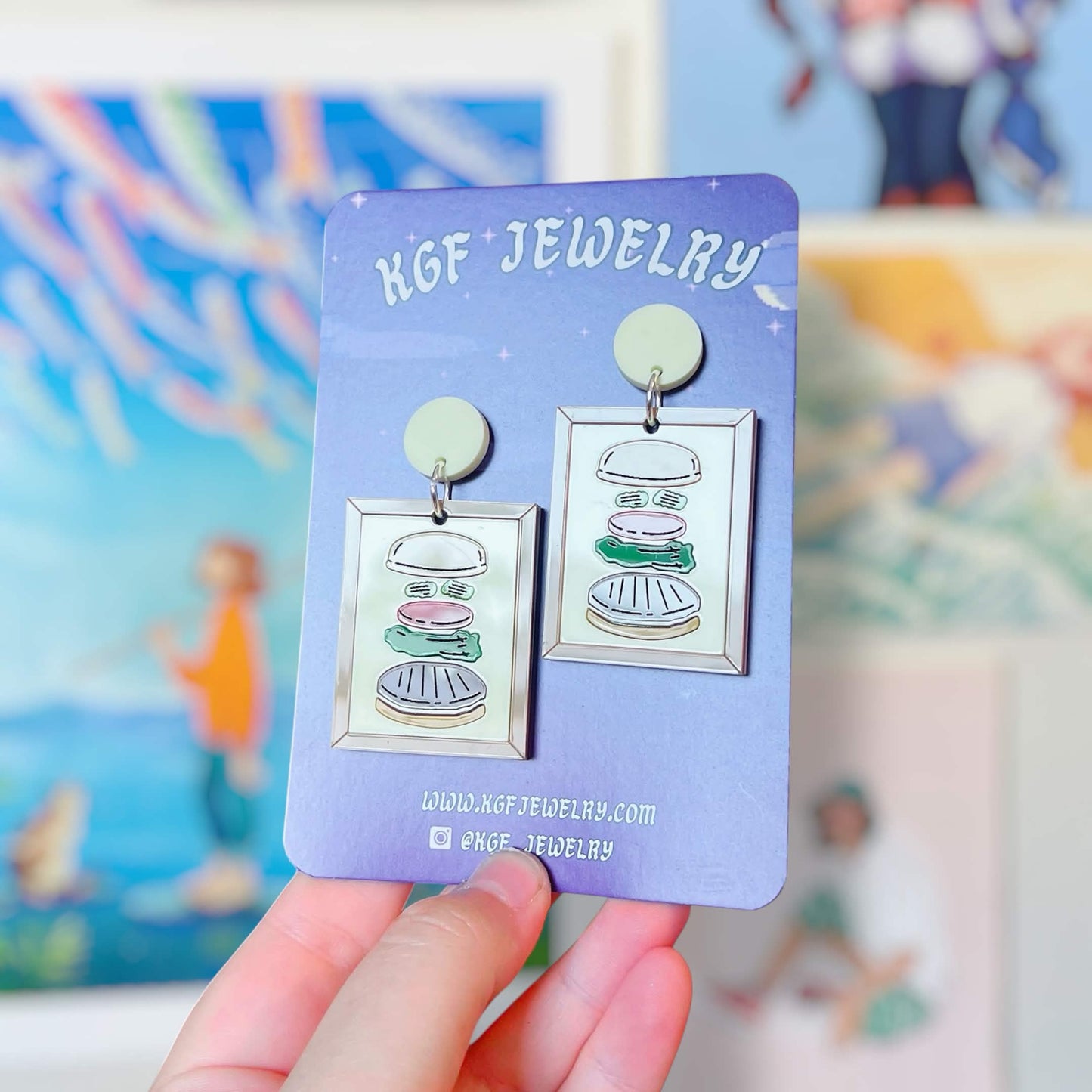 Deconstructed Burger Painting Handmade Acrylic Earrings, Keychains, Pins, Hair Clips