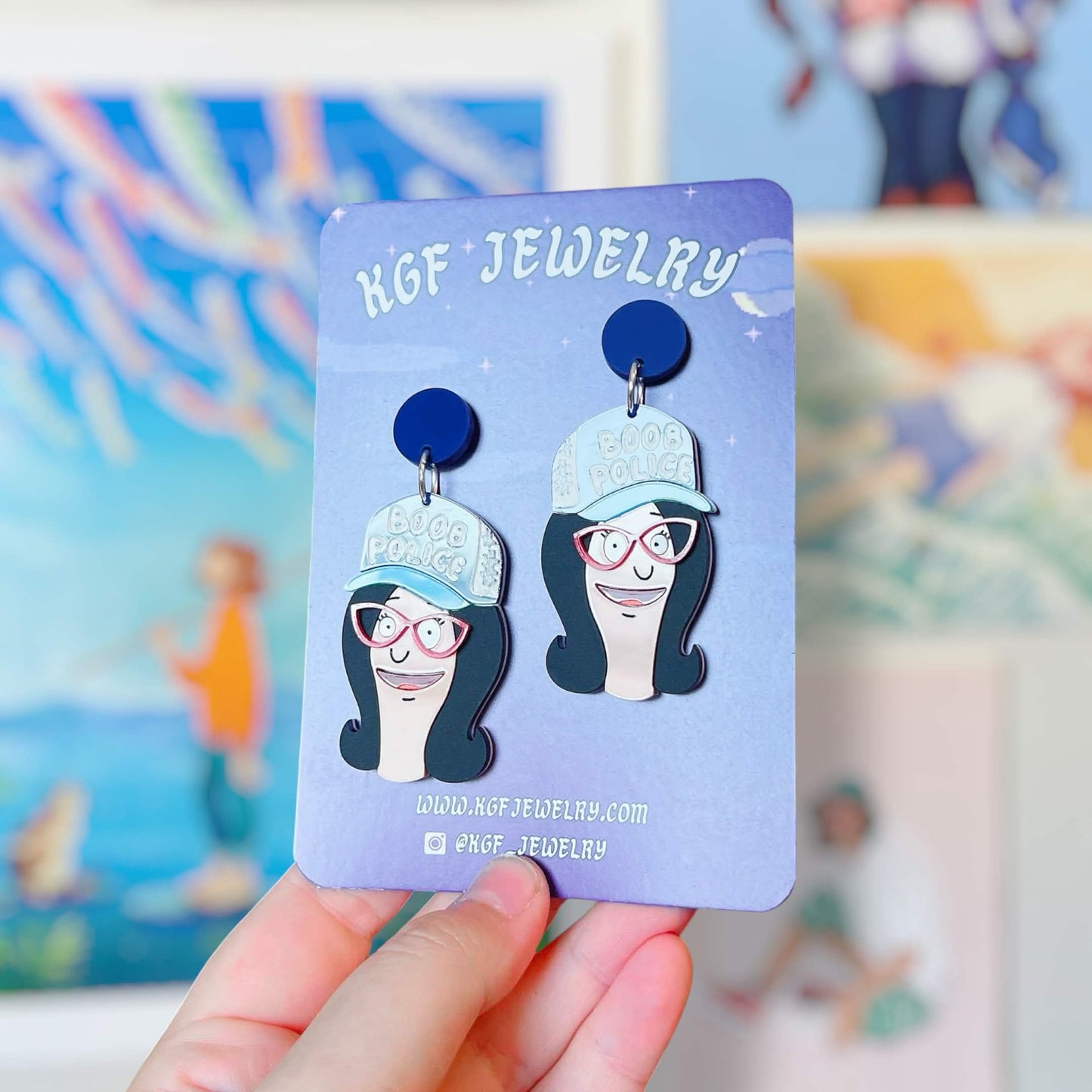 Boob Police Handmade Acrylic Earrings, Keychains, Pins, Hair Clips