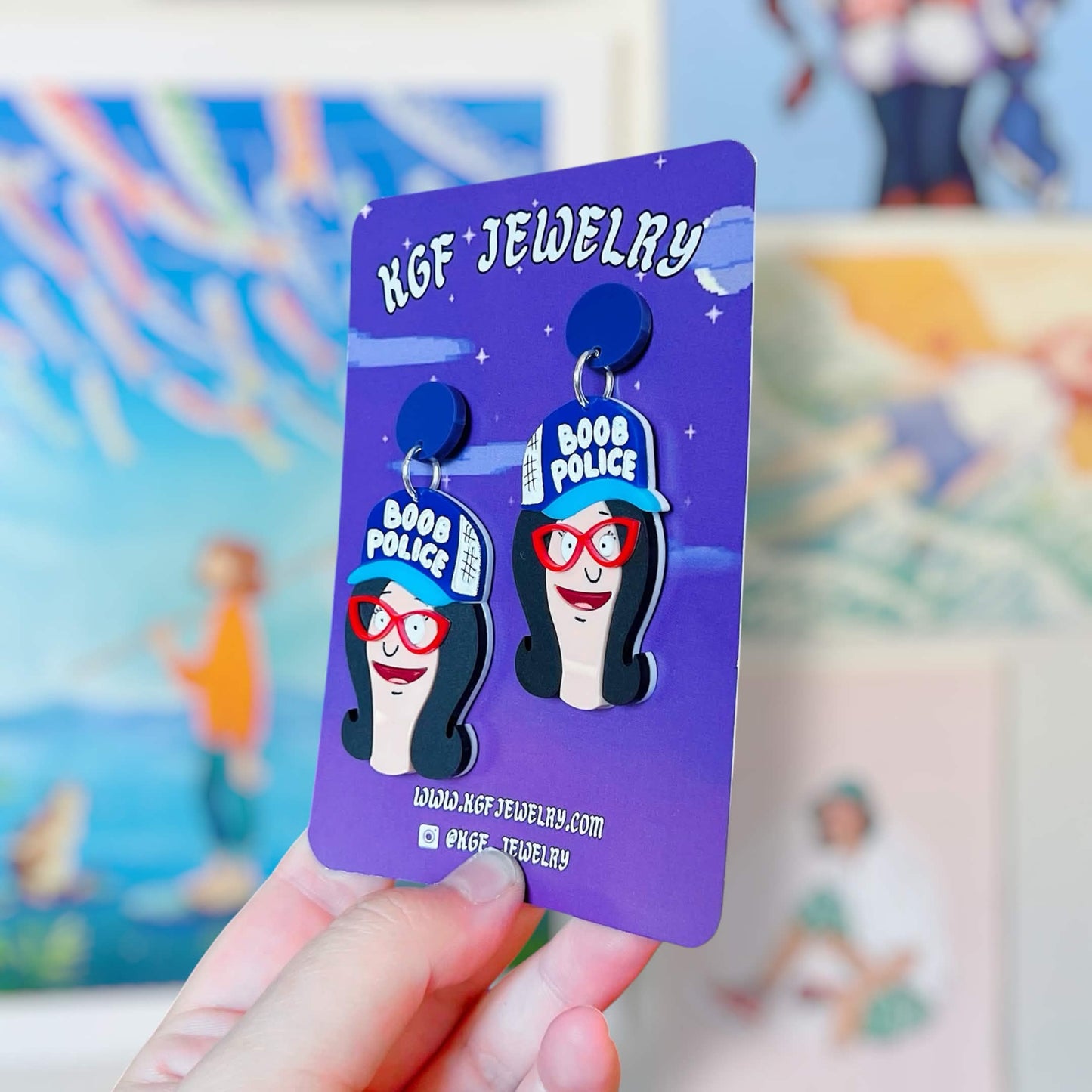 Boob Police Handmade Acrylic Earrings, Keychains, Pins, Hair Clips