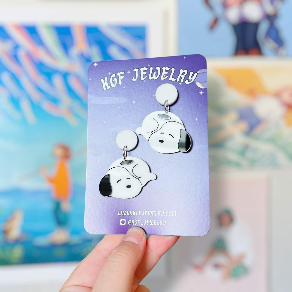 Baby Snoopy Handmade Acrylic Statement Earrings, Keychains, Pins, Hair Clips