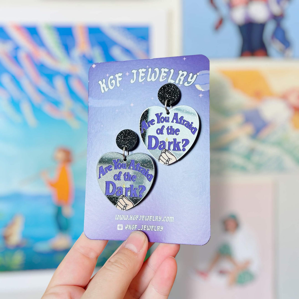 Afraid of the Dark Handmade Acrylic Statement Earrings, Keychains, Pins, Hair Clips