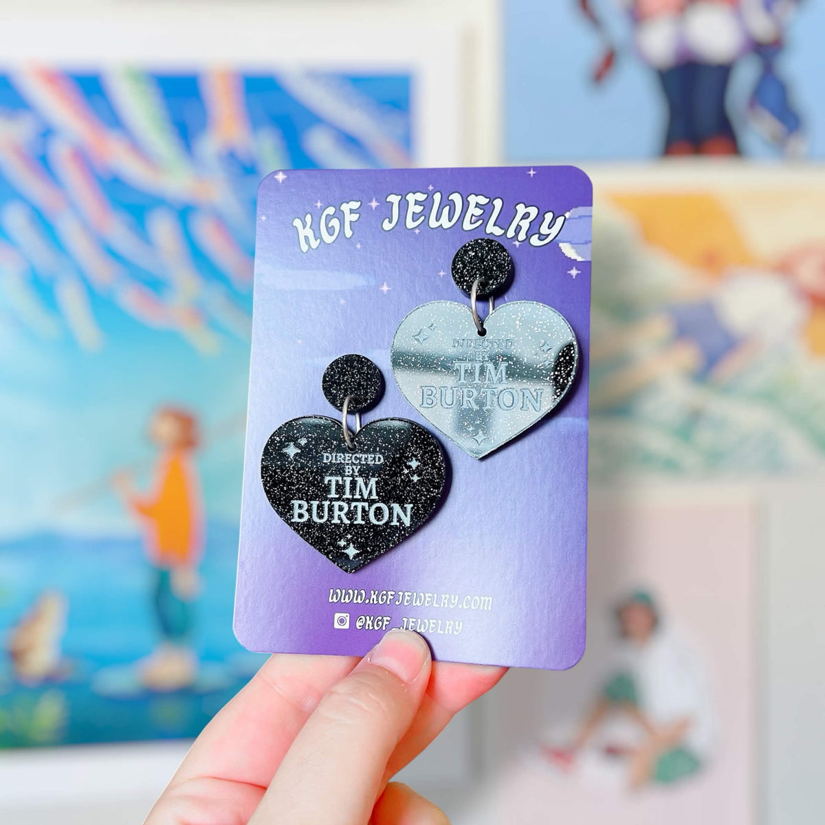 Tim Burton Hearts Handmade Acrylic Statement Earrings, Keychains, Pins, Hair Clips