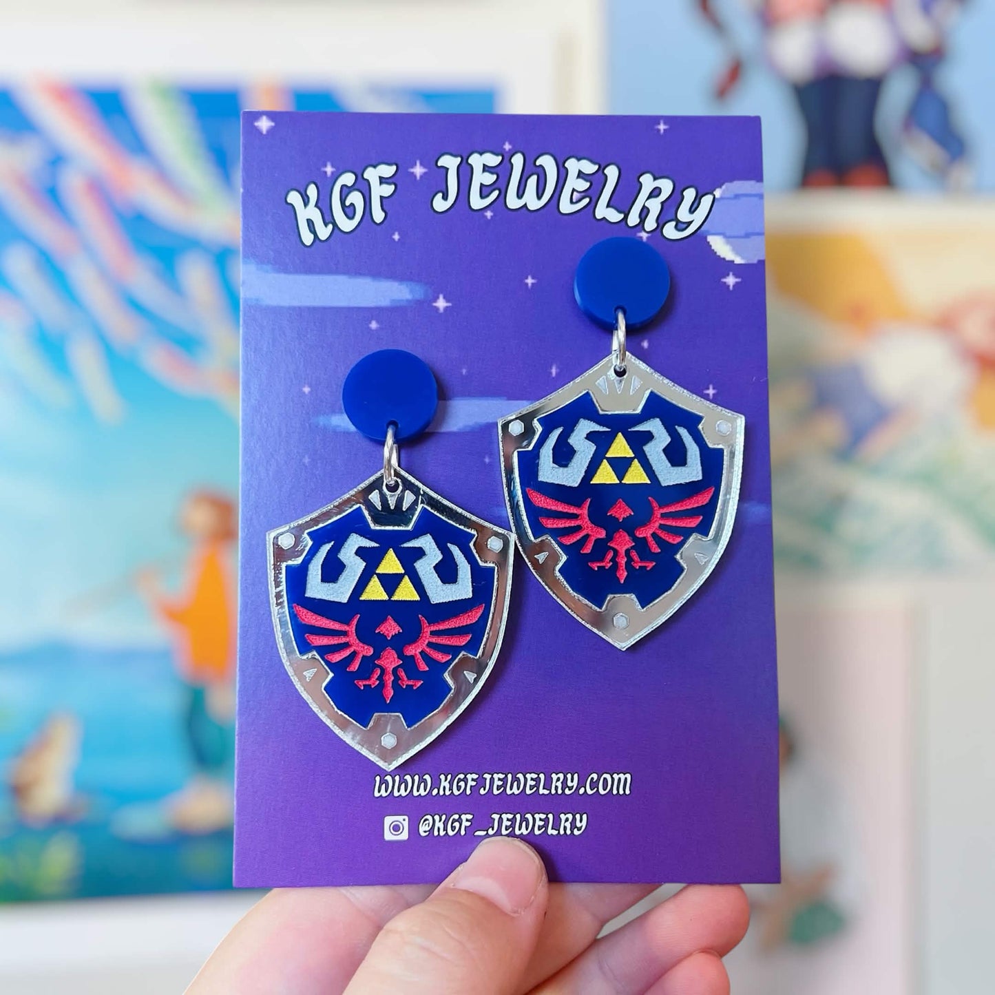 Hylian Shield Video Game Handmade Acrylic Earrings, Keychains, Pins, Hair Clips