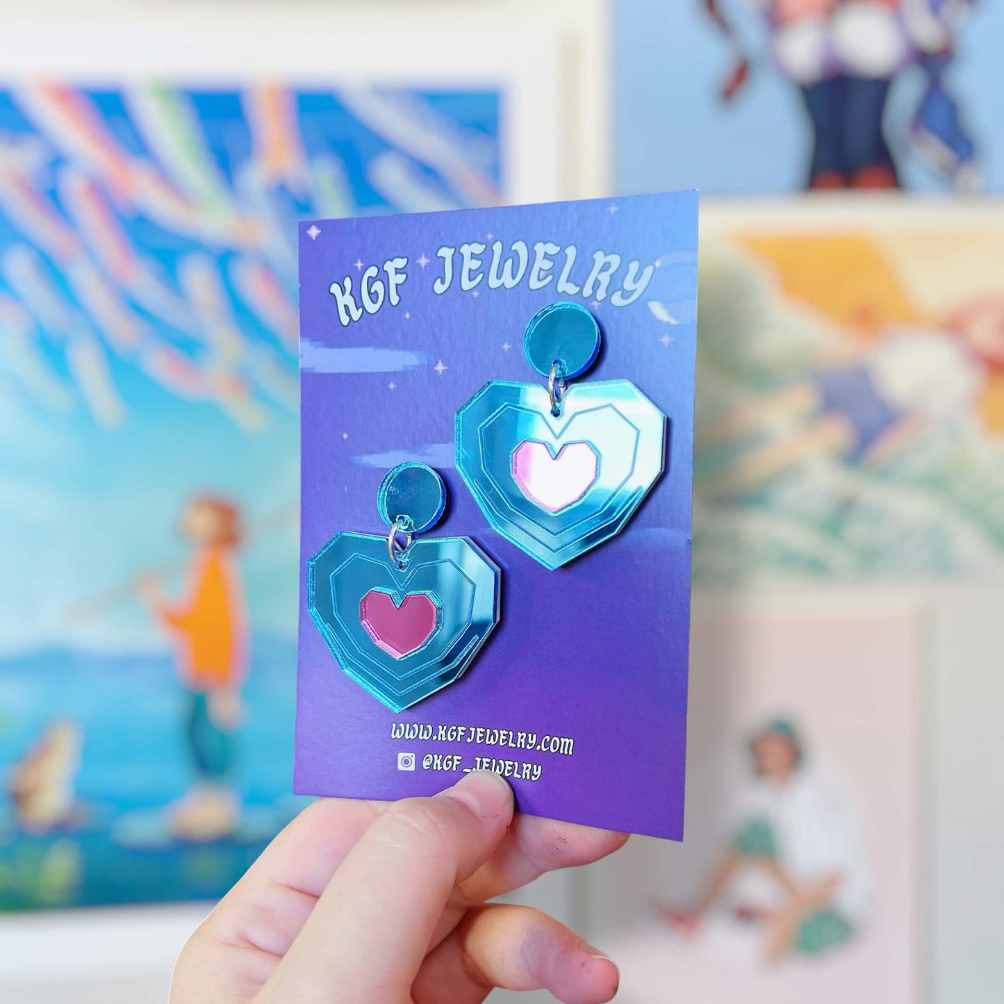 Piece of Heart Video Game Handmade Acrylic Earrings, Keychains, Pins, Hair Clips