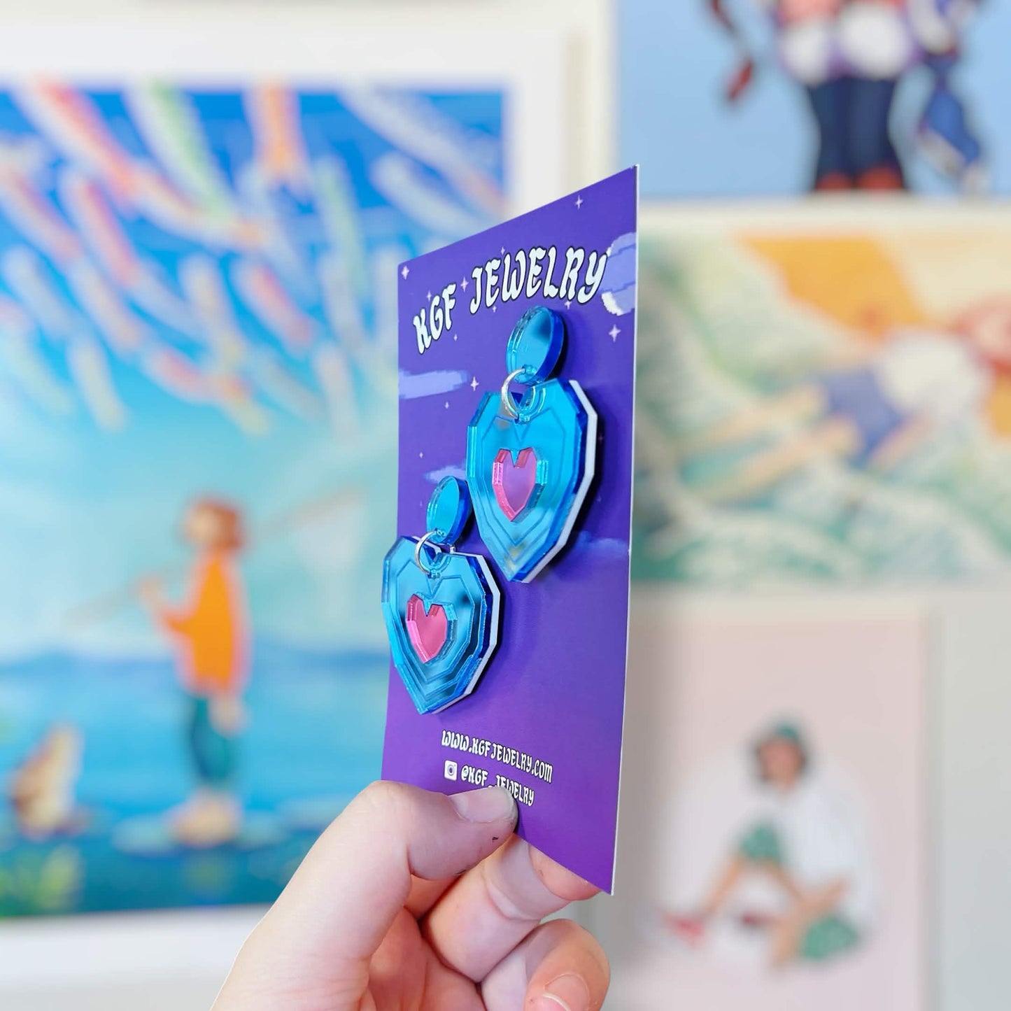 Piece of Heart Video Game Handmade Acrylic Earrings, Keychains, Pins, Hair Clips