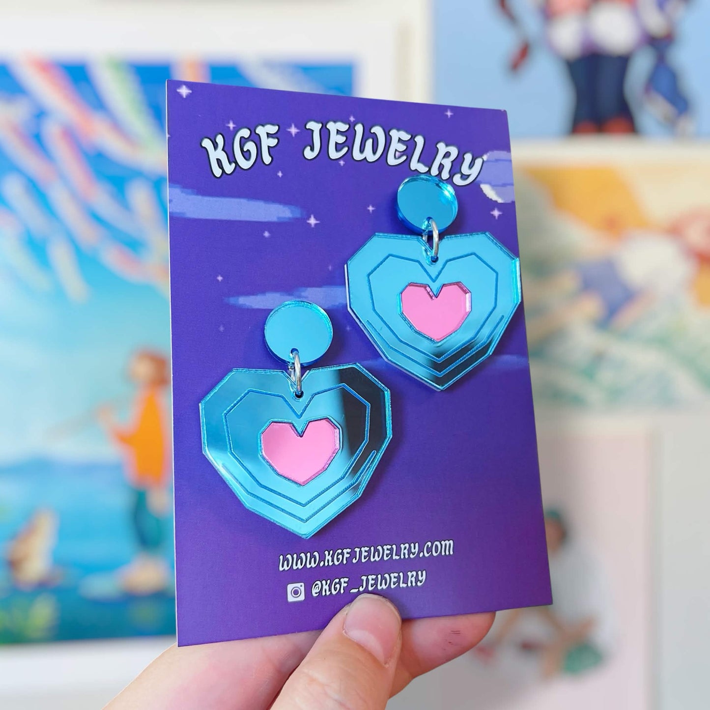 Piece of Heart Video Game Handmade Acrylic Earrings, Keychains, Pins, Hair Clips