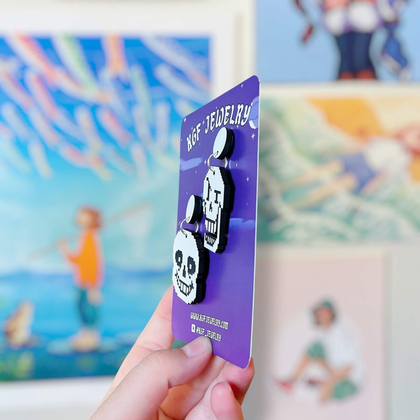 Bone Bros Video Game Handmade Acrylic Earrings, Keychains, Pins