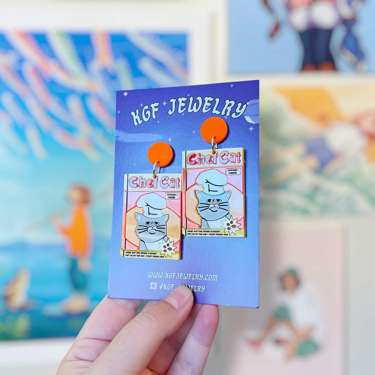 Chef Cat Handmade Acrylic Statement Earrings, Keychains, Pins, Hair Clips