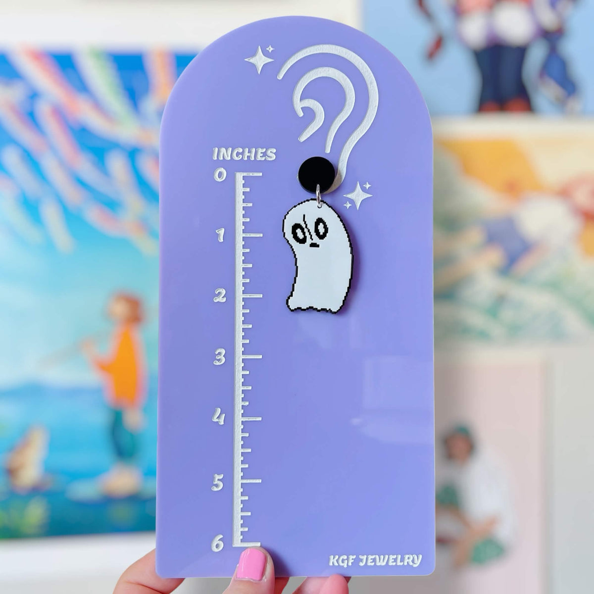 Napstablook Ghost Handmade Video Game Acrylic Statement Earrings, Keychains, Pins, Hair Clips