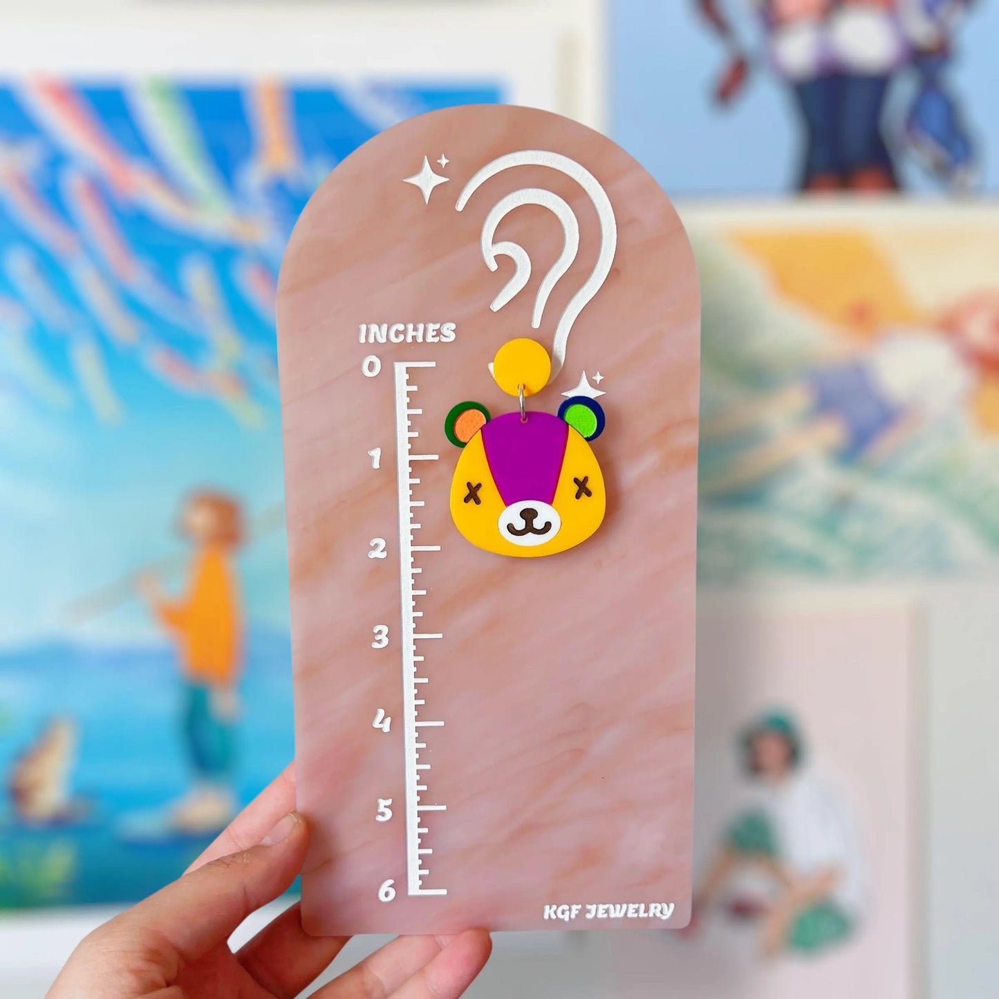 Stitches Bear Cub Villager Video Game Handmade Acrylic Earrings, Keychains, Pins