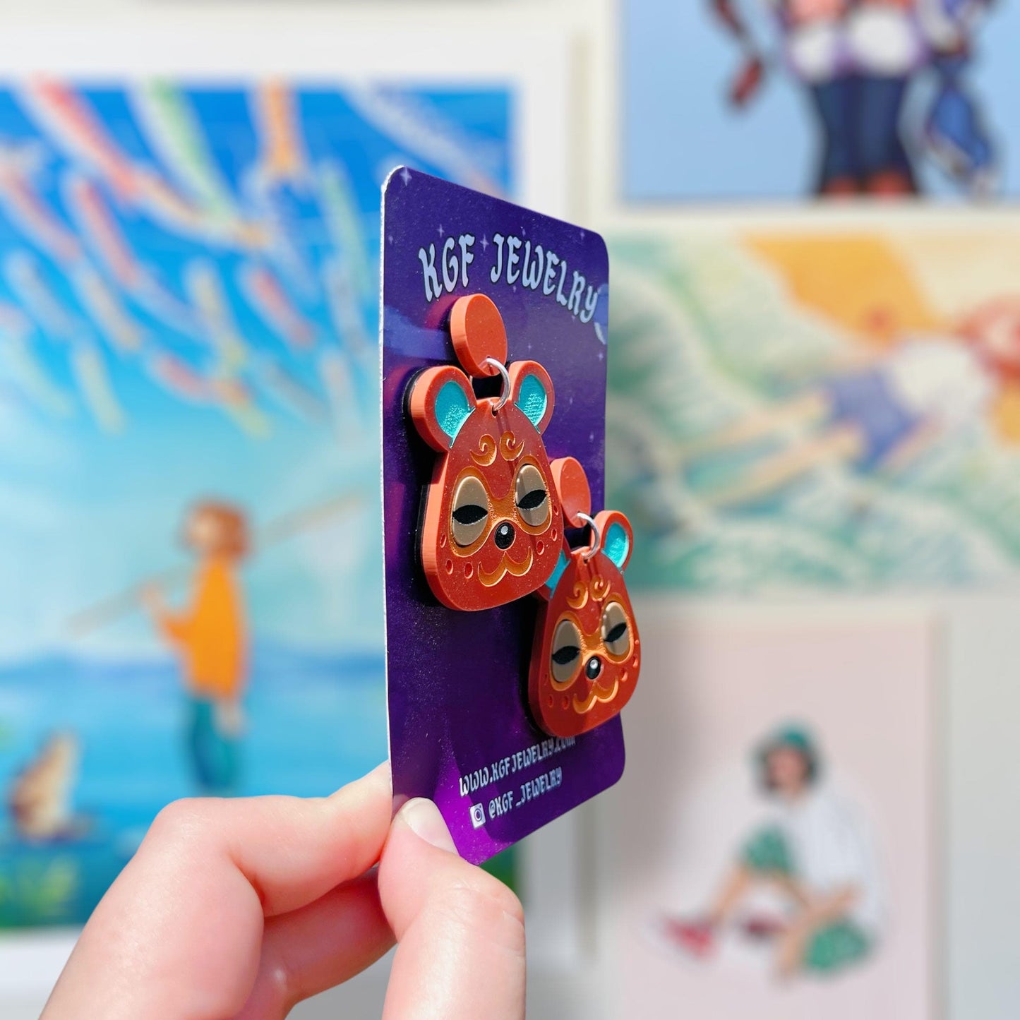 Clay Hamster Villager Video Game Handmade Acrylic Statement Earrings, Keychains, Pins