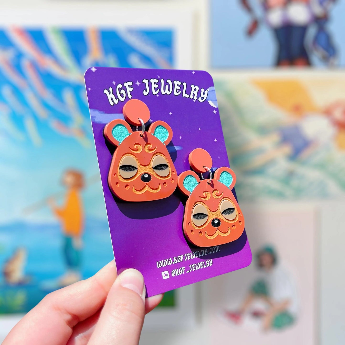 Clay Hamster Villager Video Game Handmade Acrylic Statement Earrings, Keychains, Pins