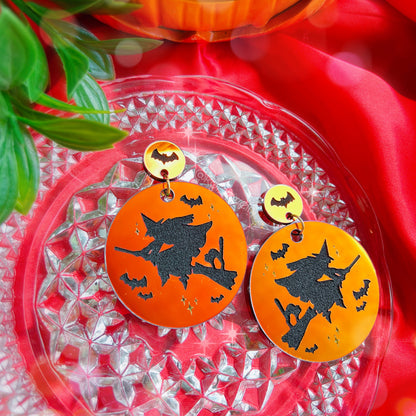 Witch Flight Acrylic Earrings, Keychains & Pins