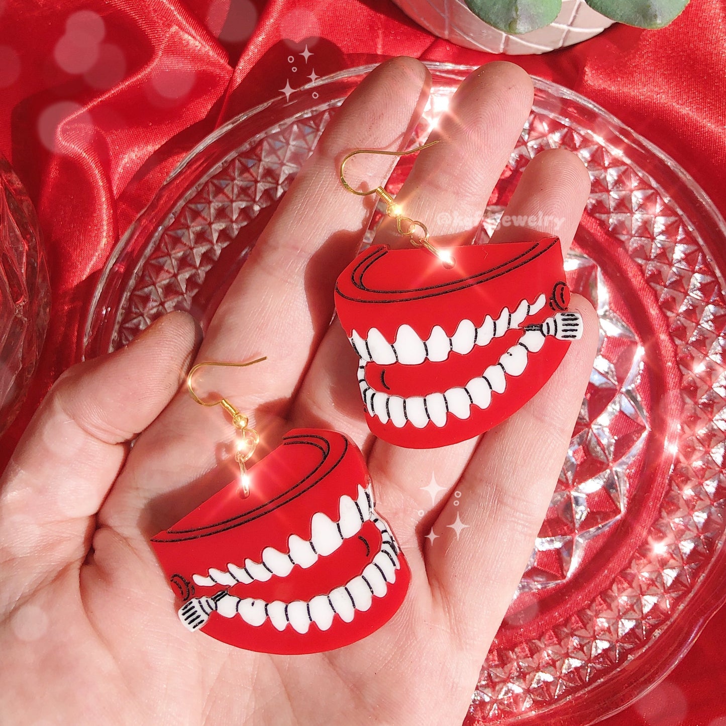 Chattering Teeth Acrylic Earrings, Keychains, Pins