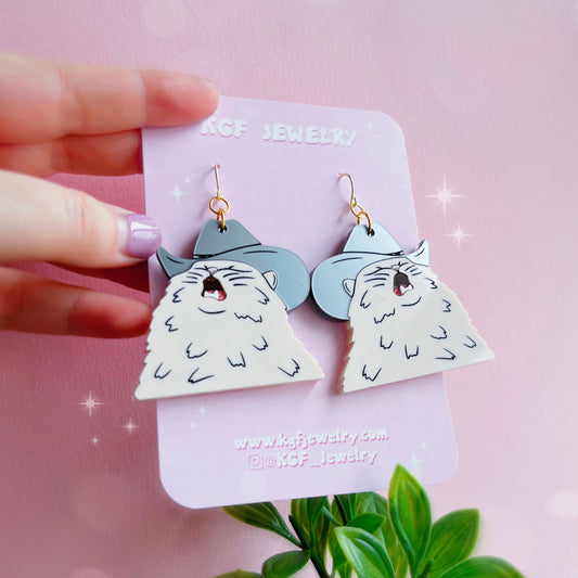 Meowdy Partner Acrylic Earrings, Keychain, Pin