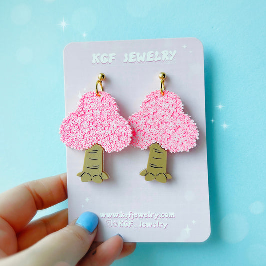 Cherry Blossoms Acrylic Earrings, Keychains & Pins