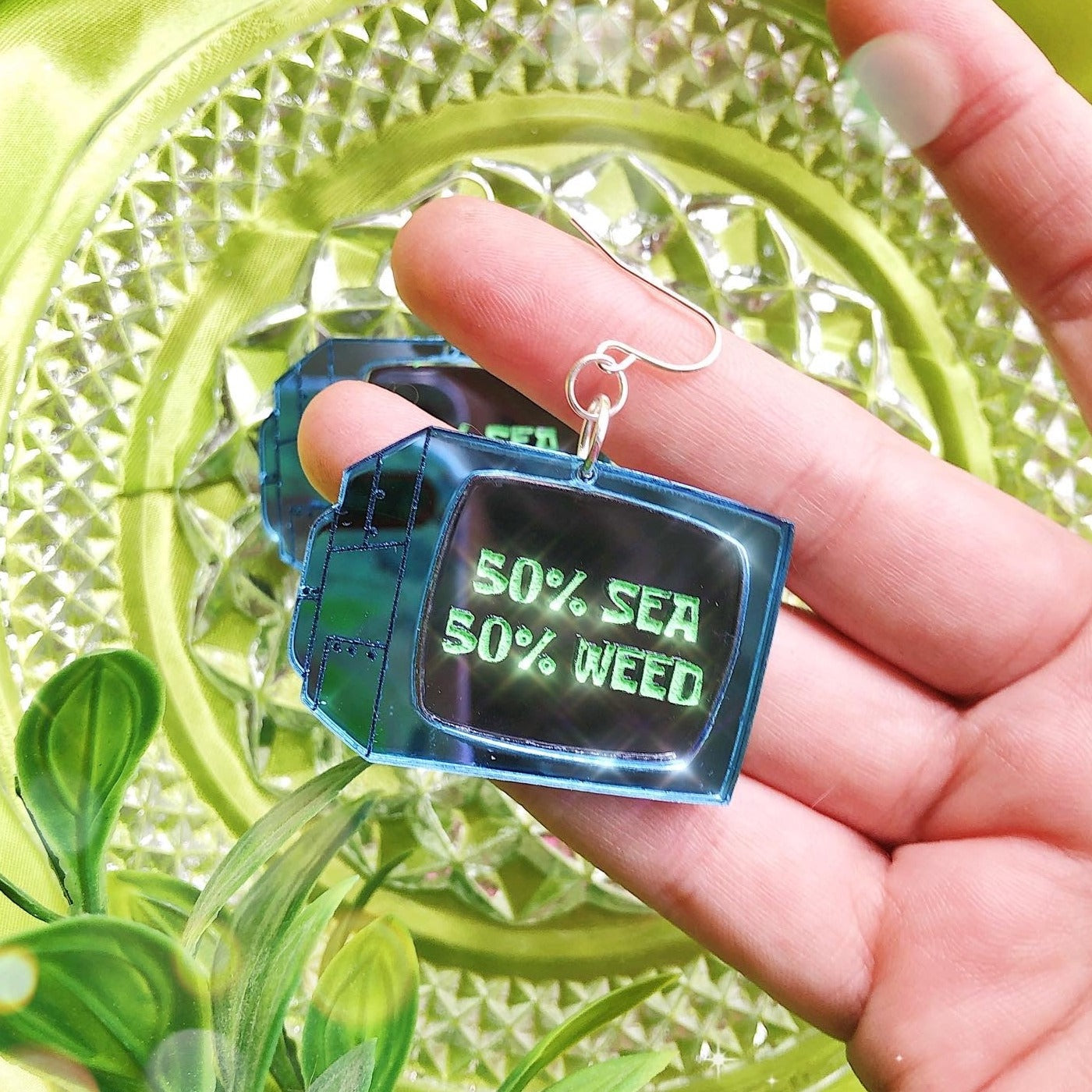 50% Sea Weed Acrylic Earrings, Keychain, Pin