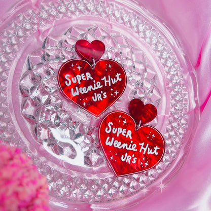 Super Weenie Hearts Acrylic Earrings, Keychain, Pin